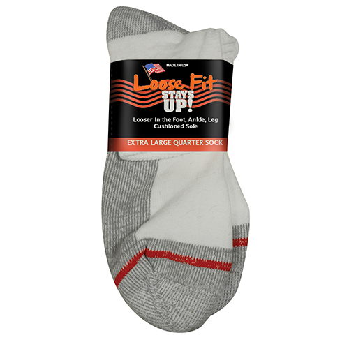Extra Wide Sock Co Loose Fit Stay Ups! Quarter Socks White / Small | US Women 6.5-9.5 | US Men 5-8