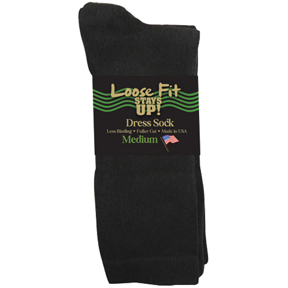 Loose Fit Stays Up Mid-Calf Dress Socks Black / Medium Loose Fit Stays Up Mid-Calf Dress Socks Black / Medium