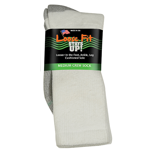 Extra Wide Sock Co Loose Fit Stays Up! Crew Socks - White / Medium | US 10-13 Women | US 8.5-11.5 Men Extra Wide Sock Co Loose Fit Stays Up! Crew Socks - White / Medium | US 10-13 Women | US 8.5-11.5 Men