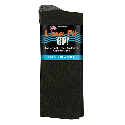 Extra Wide Sock Co Loose Fit Stays Up! Crew Socks - Black / Large | US 13.5+ Women | US 12-16 Men Extra Wide Sock Co Loose Fit Stays Up! Crew Socks - Black / Large | US 13.5+ Women | US 12-16 Men
