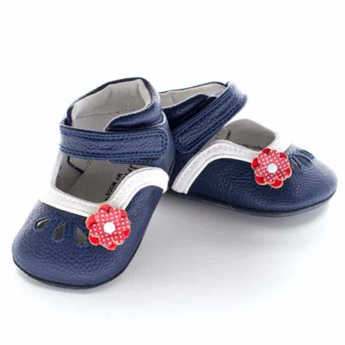 A front view of Jack and Lily's Charlotte children's barefoot shoe in blue