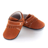A front view of Jack and Lily's My Moc Fringe children's barefoot moccasin
