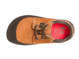 A top-down view of a brown Pan children's barefoot shoe by Sole Runner