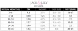 A size chart for Jack & Lily's My Moc Fringe moccasins