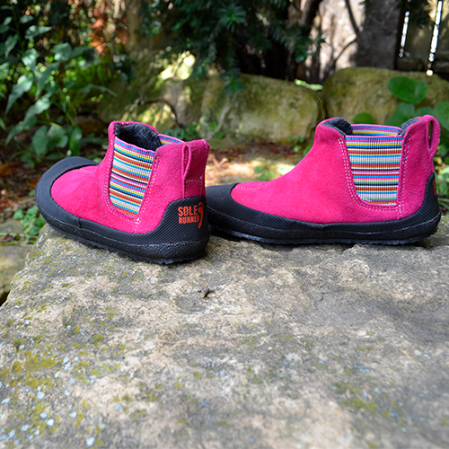 Side and rear view of Sole Runner Portia in Fuxia Pink winter boot barefoot boots for kids